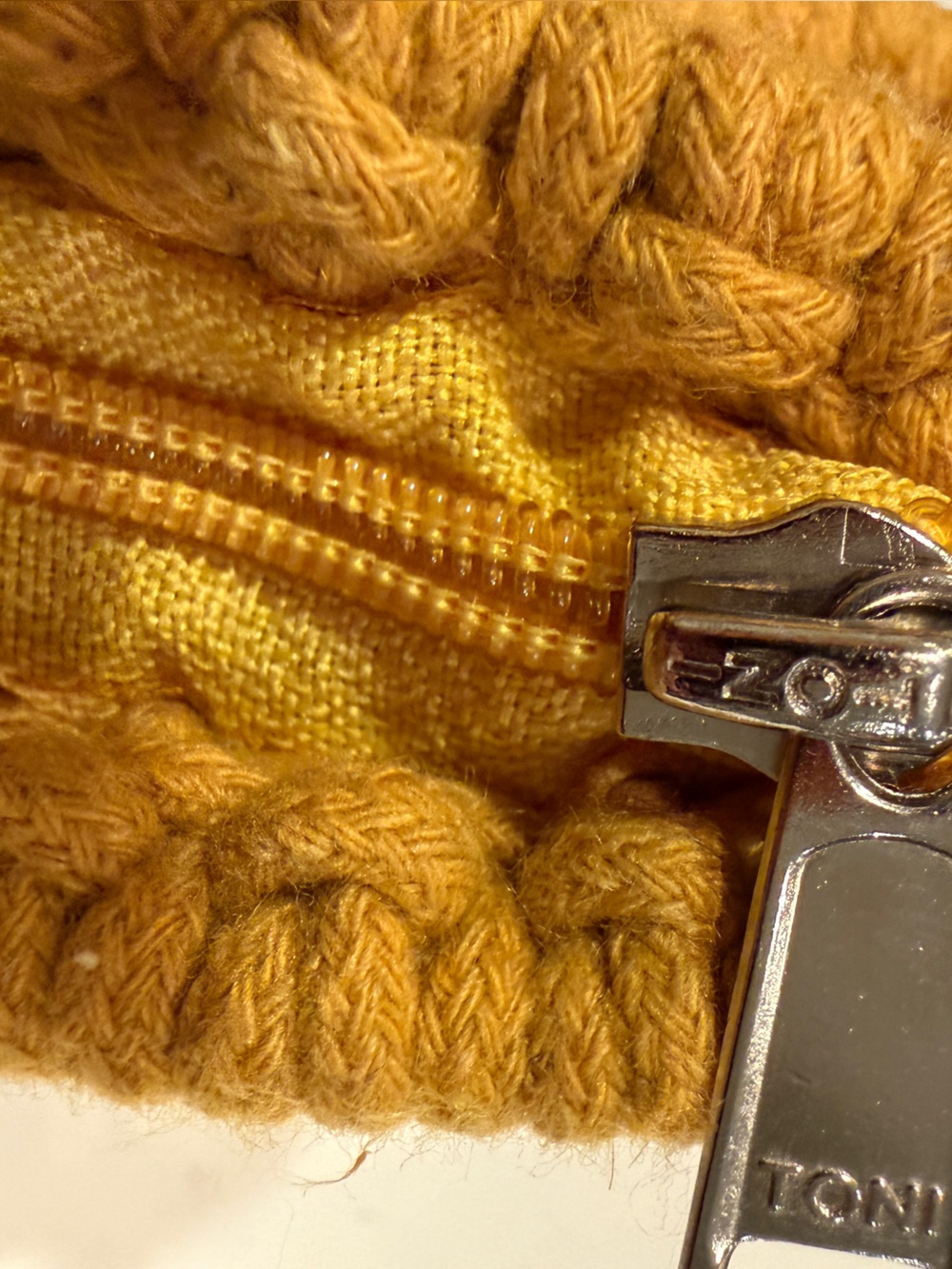 Handmade Macramé Tote Bag Mustard Boho Woven Shoulder Purse Zip Top Lined - Picture 6 of 10